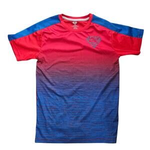 Superman Boys Red and Blue Ombre Gradient Athletic Shirt Size Large